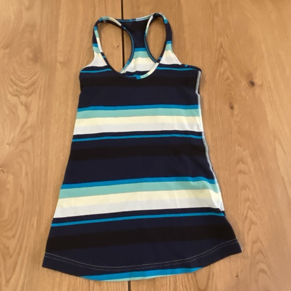 Lululemon Racerback Tank Top Women's Size 2 Green Black Stripes *